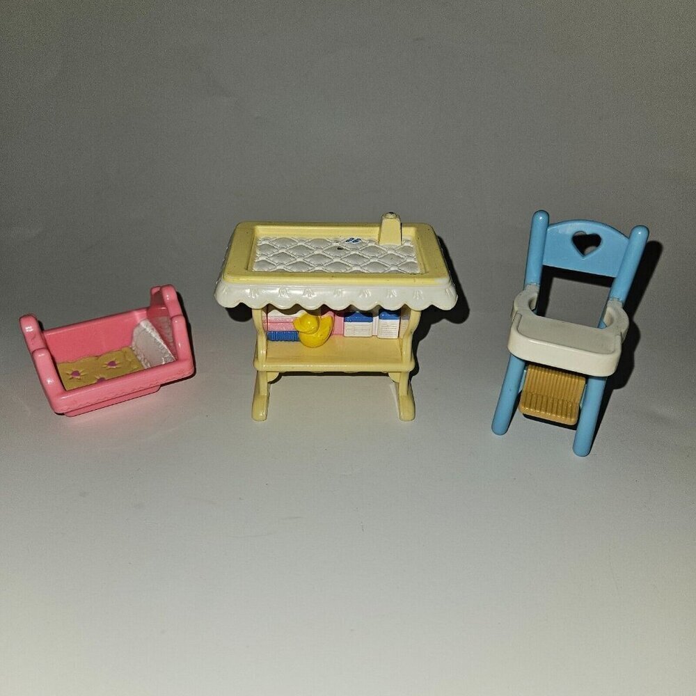 Fisher Price Loving Family Baby Furniture Lot Cradle Highchair Changing Table